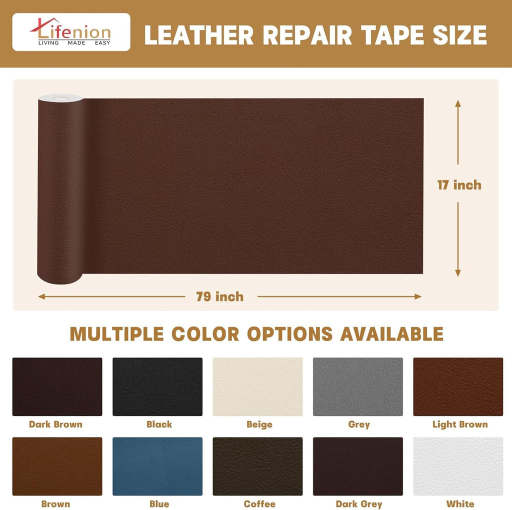 Lifenion Leather Repair Patch, 17X79 Inch Self Adhesive Leather Repair Tape, Large Vinyl Patch Kit for Couches, Sofa, Furniture, Car Seats, Office Chairs, Cabinets, Handbags（Black, 17X79 Inch）