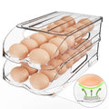 SMRCAD Egg Holder for Fridge, Automatic Stable Rolling Egg Dispenser with Handle & Silicone Pad for Refrigerator, Large Capacity Egg Organizer with Lid (2 Tier Holder 24 Eggs（M SIZE）)