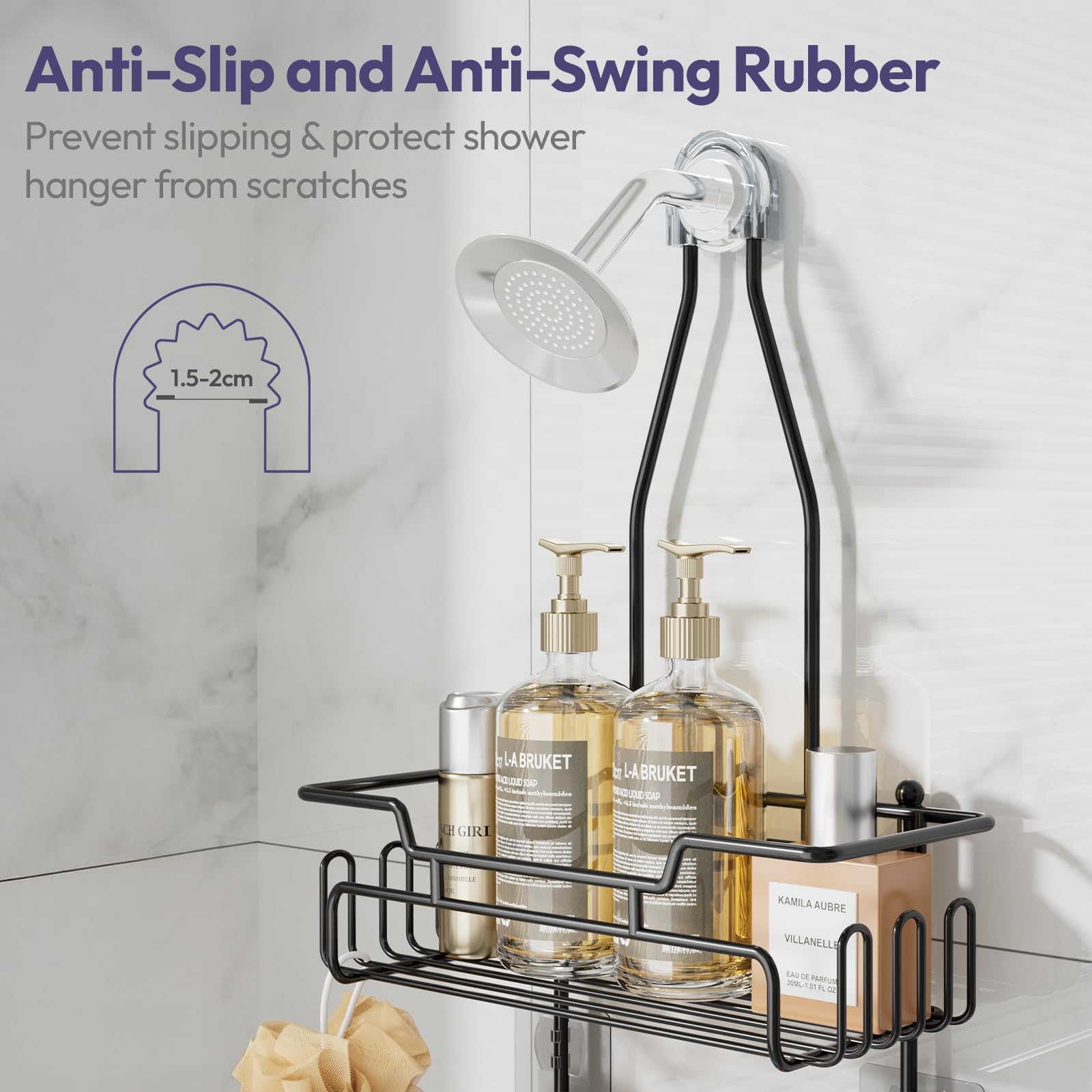SWTYMIKI Shower Caddy Hanging - 3 Tier Rustproof Hanging Shower Organizer, No Drilling Bathroom Shower Shelves with 16 Hooks & Soap Holder, Anti-Swing Over Head Shower Rack for Shampoo,Sponge,Towel