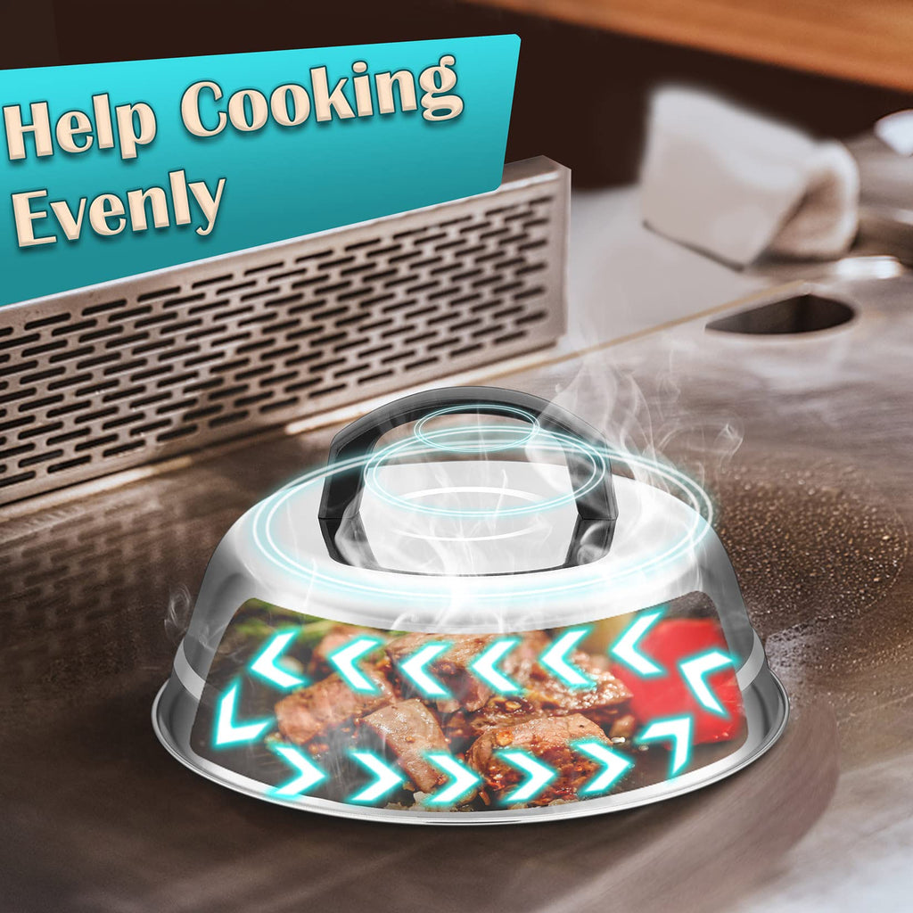 Cheese Melting Dome Set of 2（9 Inch）, Joyfair Basting Cover for Griddle Grilling, Outdoor Camping/Flat Top Teppanyaki, Stainless Steel Lids with Heat-Proof Handle, Heavy Duty & Dishwasher Safe