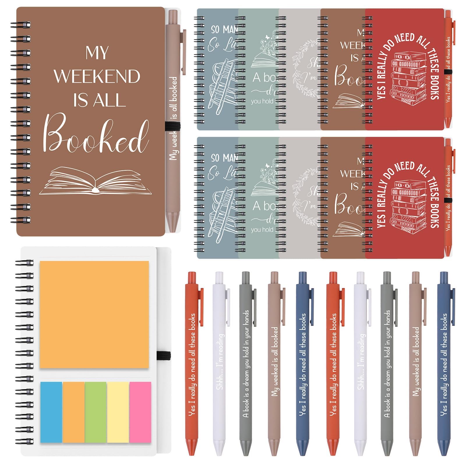 20 Pcs Book Lover Gift Include 10 Librarian Inspirational Notebooks 10 Motivational Ballpoint Pens School Librarian Day Gift Book Club Reading Journal for Reader Student Teacher Gifts School Office