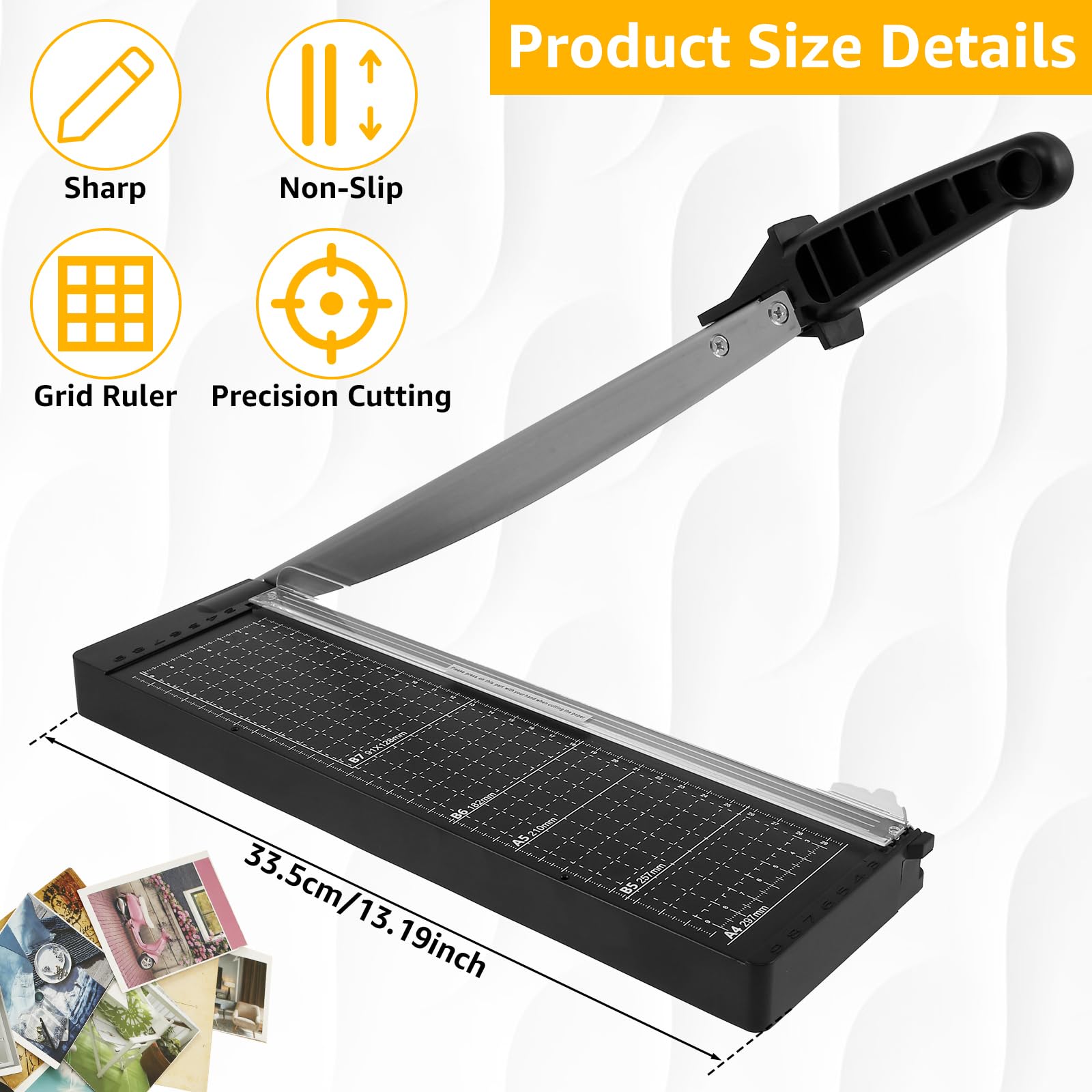 Kandishiex 12-Inch Heavy Duty Guillotine Paper Cutter, Small Paper Trimmer, 8-10 Sheet Capacity, Precision Slicer for Crafting, Photos, Cardstock, Guillotine Style for Home & Office - Black
