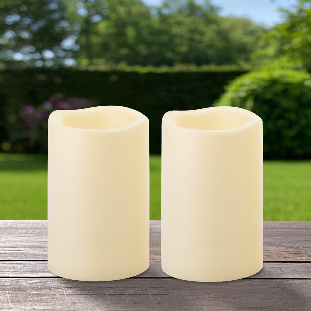 Yakpo 2 Pack 10 x 15 cm Waterproof Outdoor Candles with Timer Battery Operated, Large Outdoor LED Candles with Timer, Plastic Electric Flickering Flameless Pillar Candle for Garden Lantern Decorations