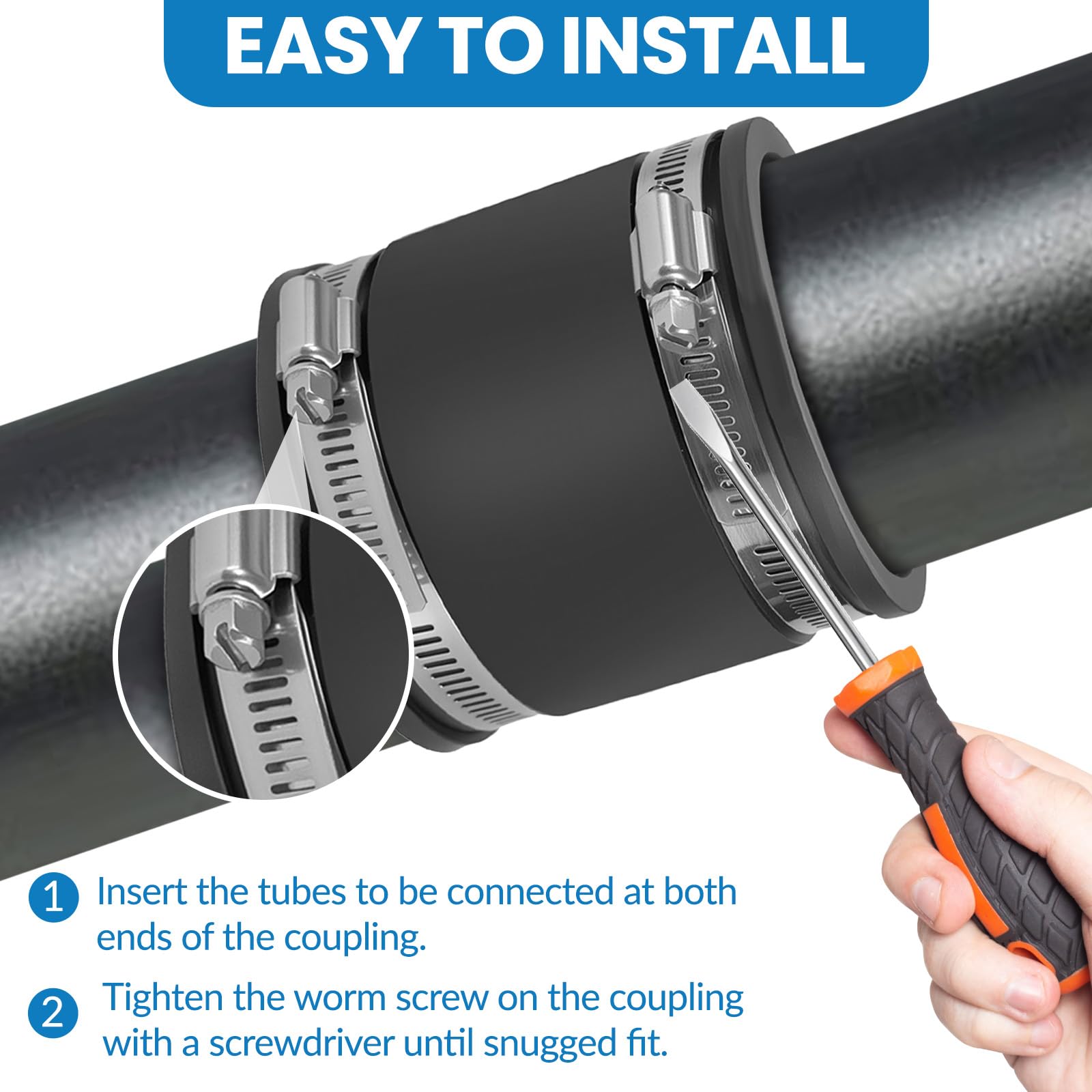 DLYYPLUS 2 Pcs 1-1/2 in Flexible PVC Pipe Coupling with Stainless Steel Clamps Fit 1-1/2 in Nominal Pipes, Couplers for Plastic and Copper Pipe Plumbing Connections, Drain Repair, Dust Hose