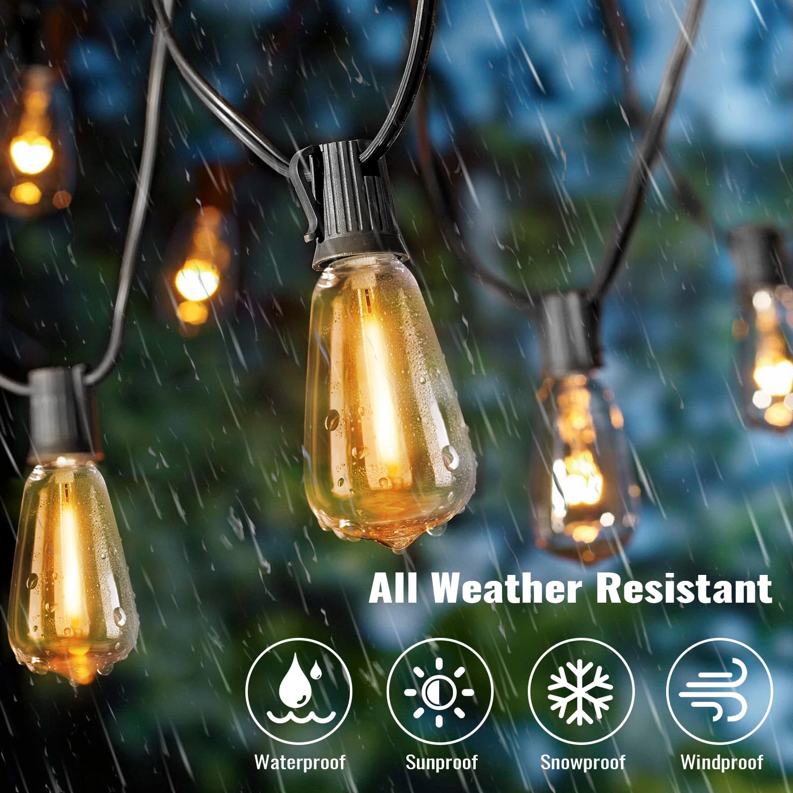 25FT Outdoor String Lights with 12+1 LED Edison Bulbs Dimmable, Waterproof Exterior Patio Lights, Shatterproof Connectable ST38 Hanging Lights for Garden Backyard Balcony Party, 2700K Warm White