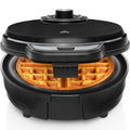 Chefman Anti-Overflow Belgian Waffle Maker w/ Shade Selector, Temperature Control, Mess Free Moat, Round Iron w/ Nonstick Plates & Cool Touch Handle, Measuring Cup Included, Black