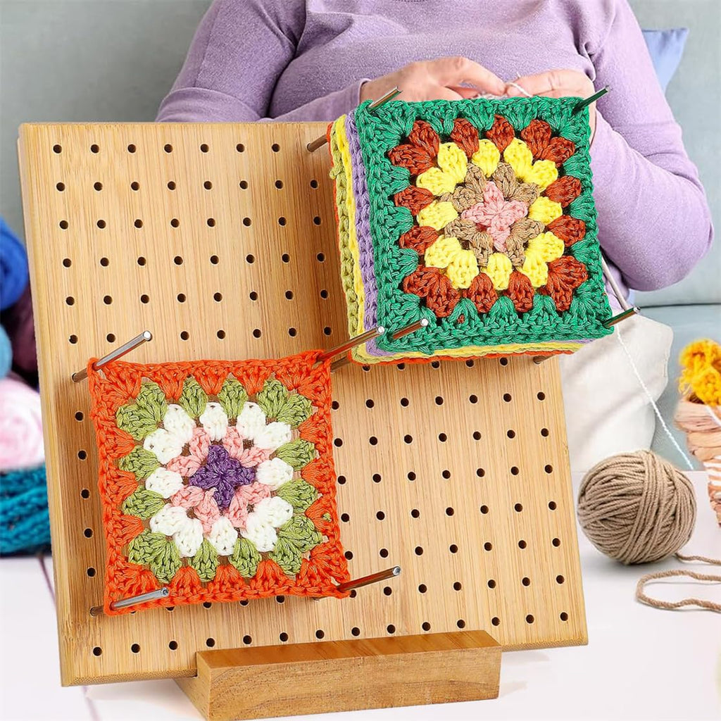 Crochet Blocking Board Handcrafted Knitting Blocking Mats Bamboo Crochet Accessories with 20 Pcs Steel Pins for Granny Squares Knitting Crochet Projects 7.87 Inches