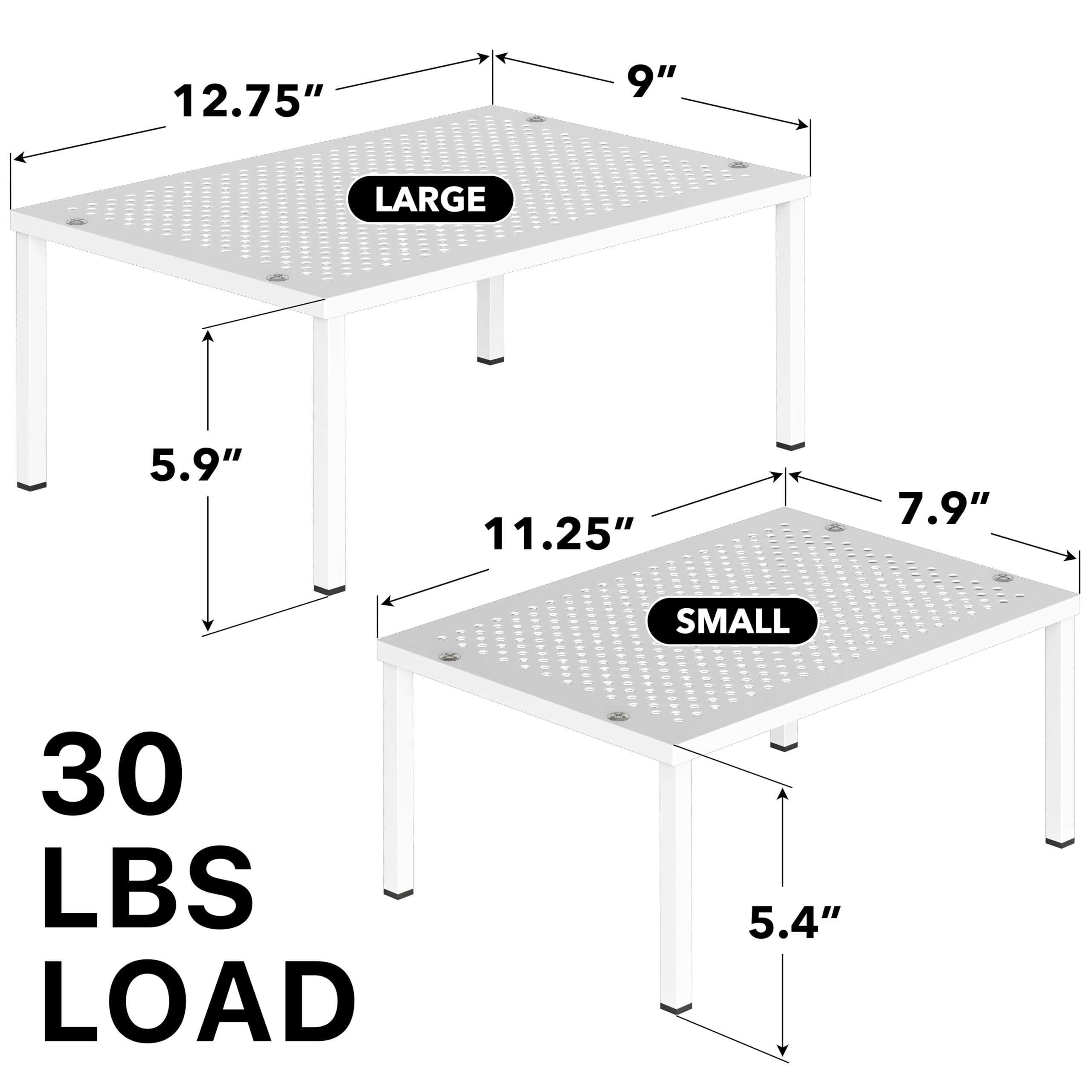 Simple Houseware Expandable and Stackable Kitchen Cupboard Metal Organizer for Mug Shelf, Spice Rack, and Pantry Storage, Set of 2, White