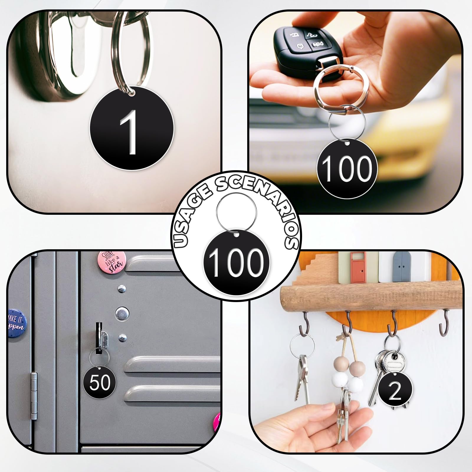 1-100 Number Tags, 35mm Engraved Round Numbered Marking Identification Tags with Metal Rings for Organized Coded Key Box Cabinet Plant Coding Tag (Black)
