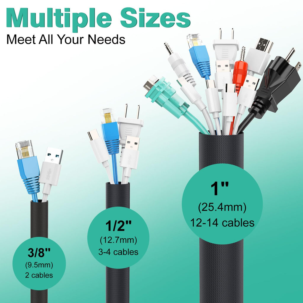 UOMTFAI Cord Protector from Cats Dogs 25ft 1/2 Inch, Flexible Cable Sleeve for Cable Management, Cable Cord Organizer Protect Cords from Pets Chewing, Black