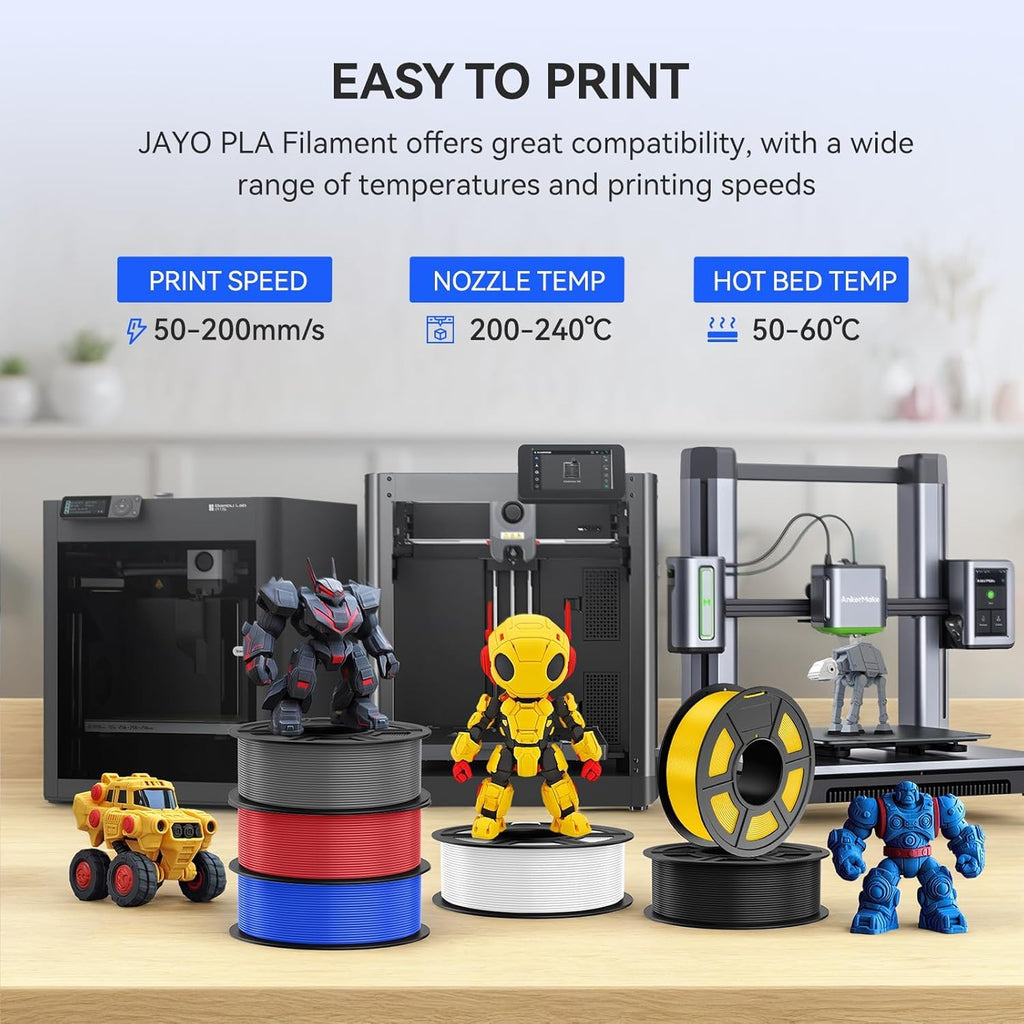 JAYO PLA 1.75mm 3D Printer Filament 1.1KG, Dimensional Accuracy +/- 0.02mm, Neatly Wound, No Clogging, Vacuum Package, Fits for Most FDM 3D Printers, Black.