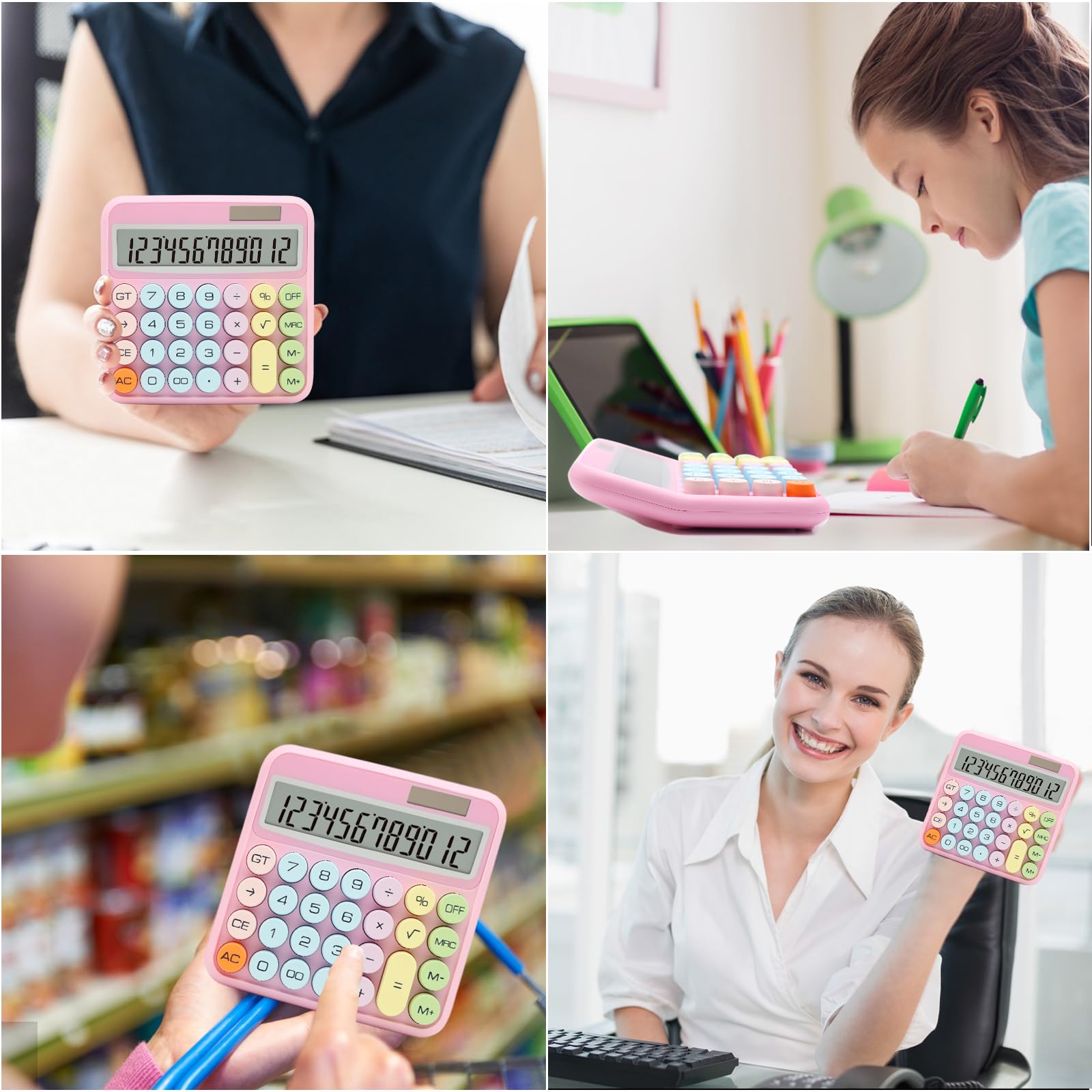 UPIHO Pink Calculator - Standard 12 Digit with Large LCD Display and Big Buttons - Office, School, Home, Business Accessory
