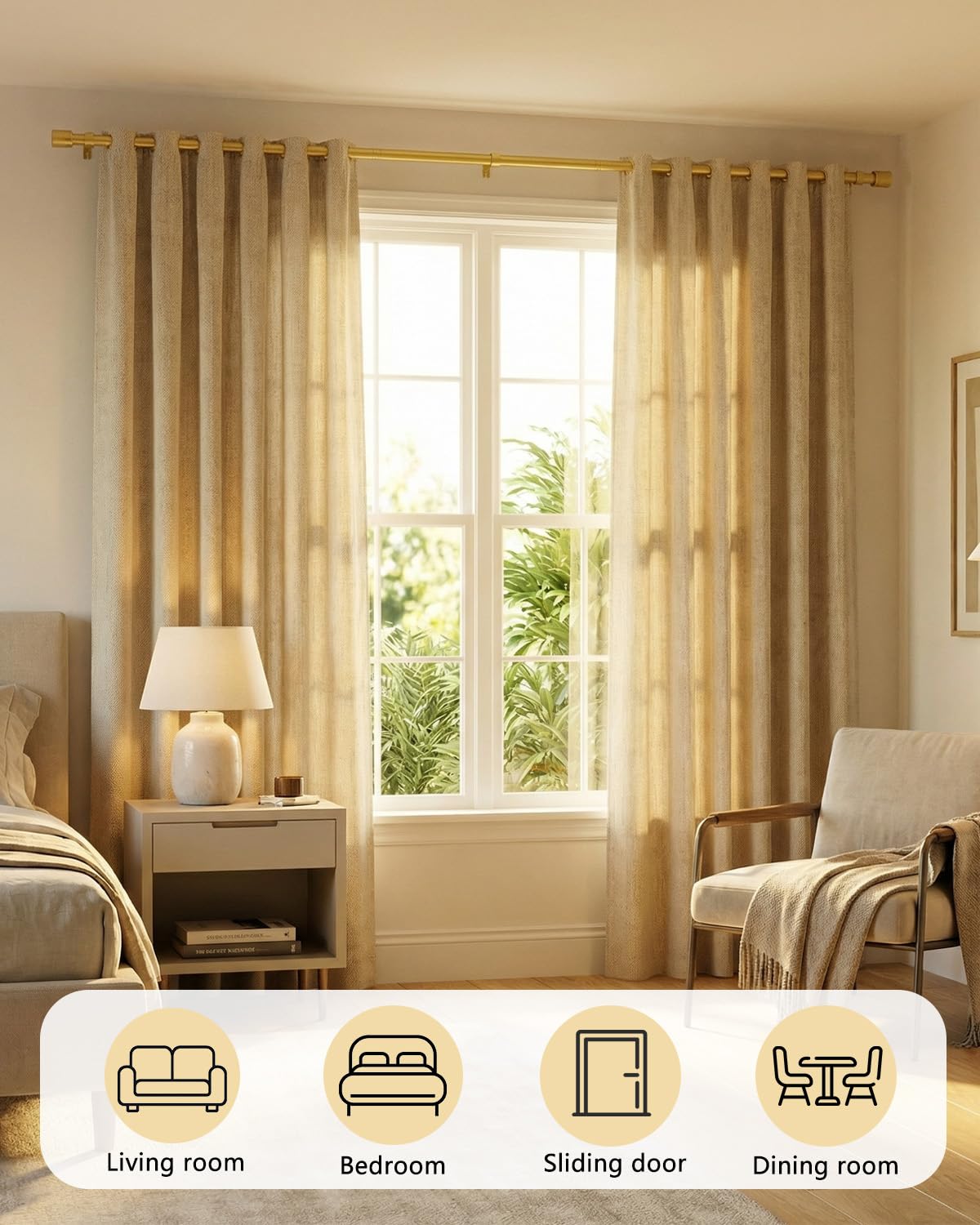 ASULUPHY Gold Curtain Rod, 1 Inch Diameter Heavy Duty Curtain Rods for Window 48-84 in, Long Curtain pole with Thicker Brackets, AdjustableCurtain Rod for Sliding Doors, Living Room, Bedroom, Patio