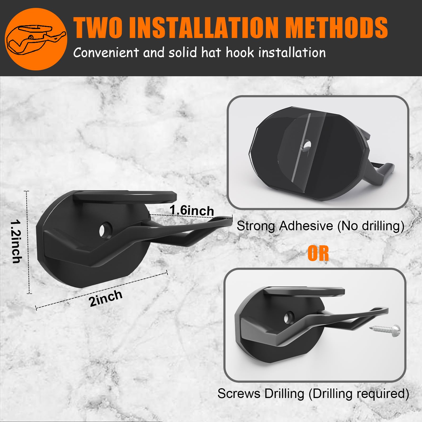 24 Pack Hat Hooks for Wall, Strong Adhesive Hat Rack for Baseball Caps, Minimalist Hat Organizer Display for Home Decor, Hat Hold Hanger for Wall, Door, Closet, No Drilling (Black)