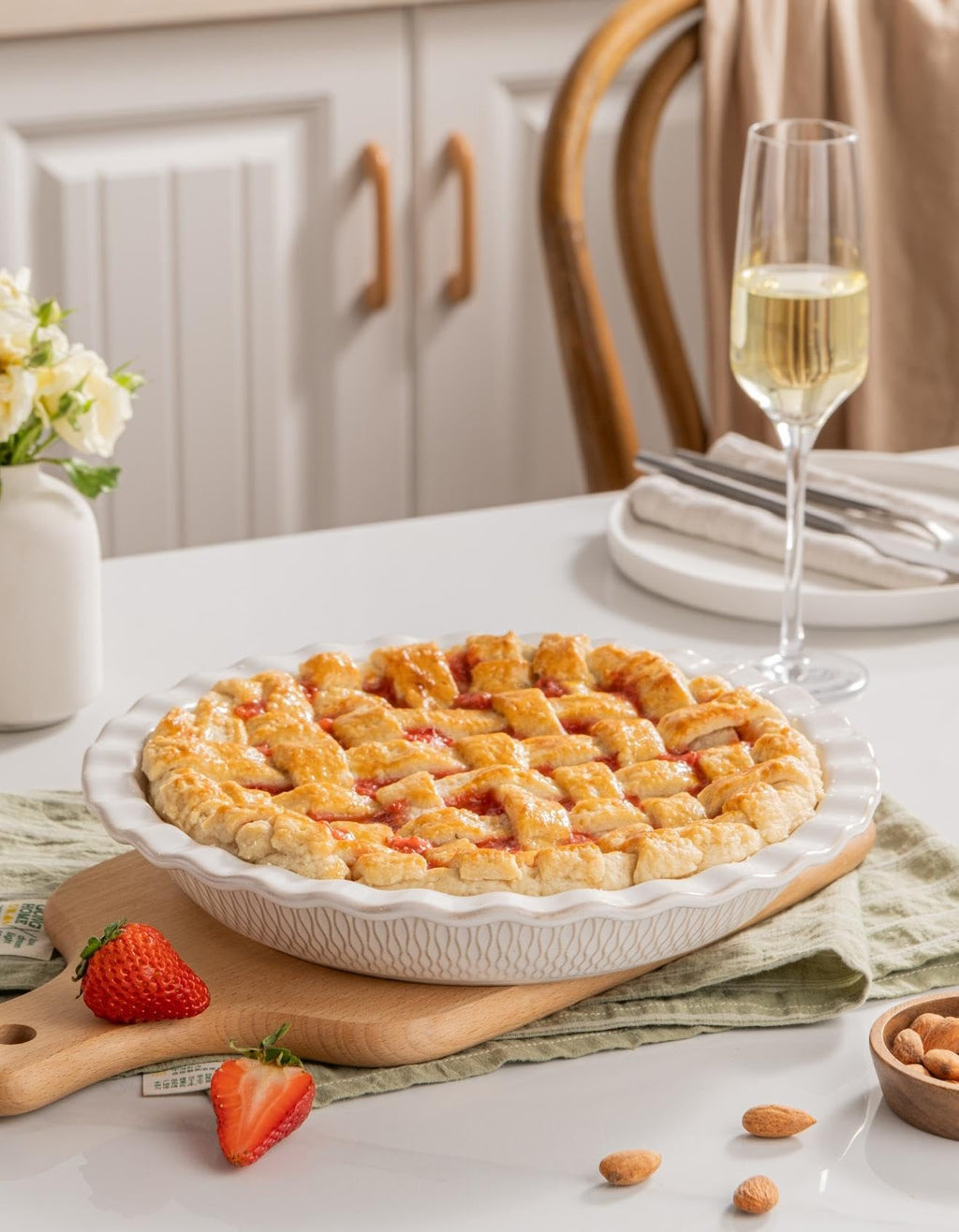 Ceramic Pie Dish for Baking, 9 inch Porcelain Pie Pan, Fluted Pie Plate for Apple, Quiche, Pot Pies, Tart, Modern Farmhouse Bakeware, Glazed White