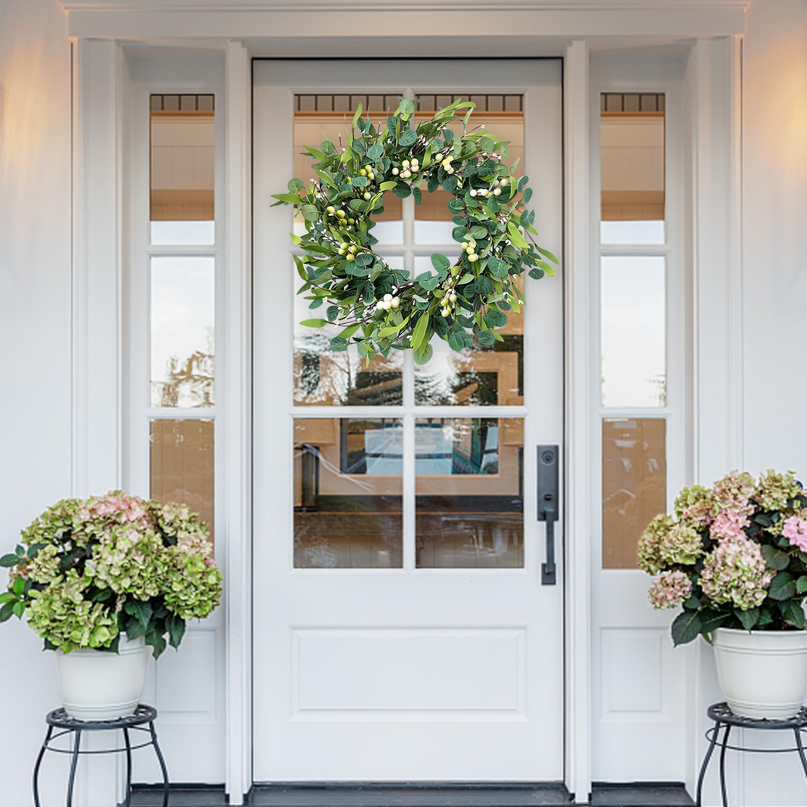 Weldomcor Green Eucalyptus Wreath for Front Door, 20 Inch Artificial Eucalyptus Leaves Wreath with Berries, Spring Summer Greenery Wreath for Indoor Outdoor Wall Window Festival Farmhouse Garden
