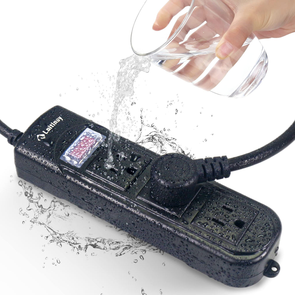 Outdoor Power Bar, Weatherproof Surge Protector, Waterproof Outlet Strip with 3 Outlets, 6.5 FT Extension Cord, Overload Protection and Shockproof, Suitable for Home, Outside