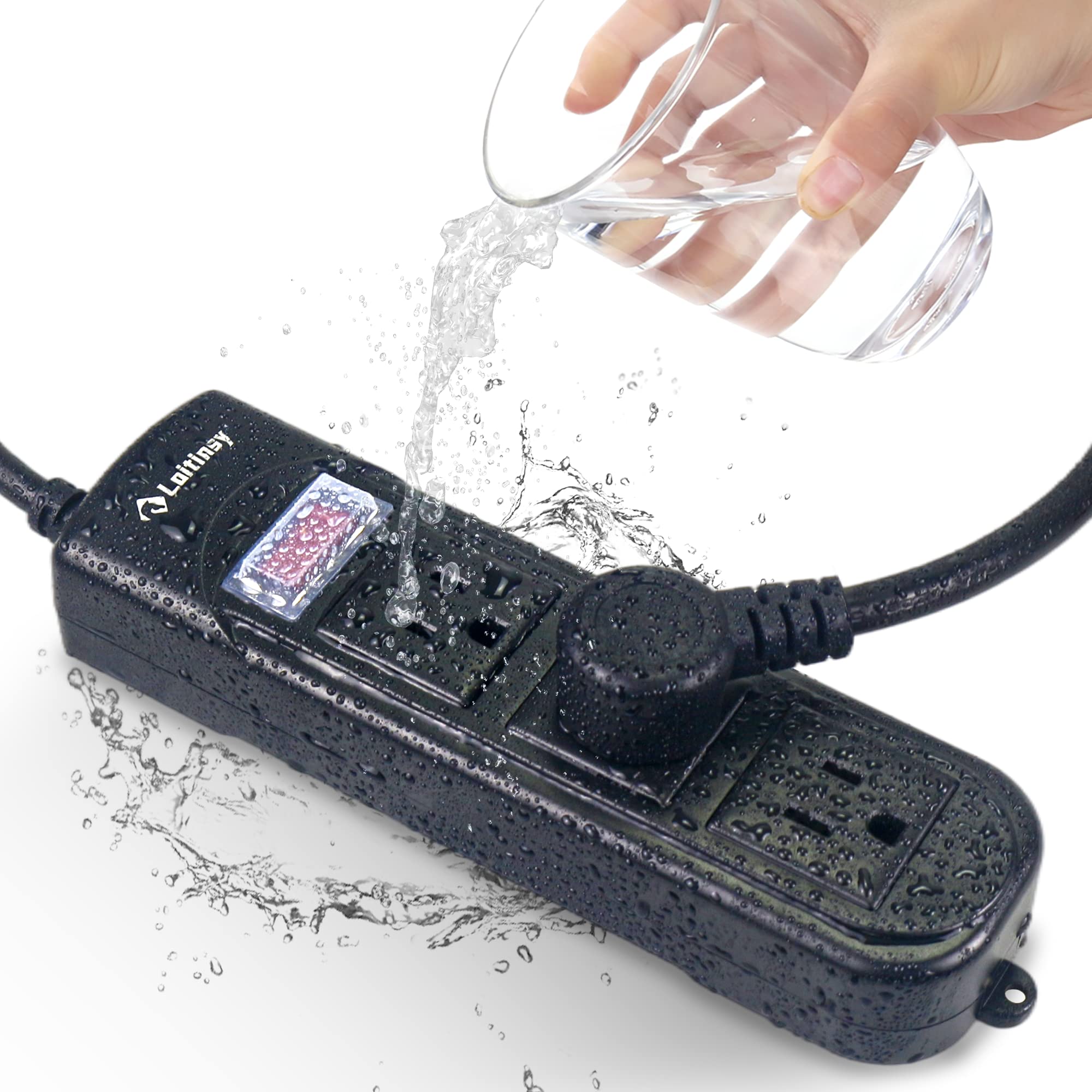 Outdoor Power Bar, Weatherproof Surge Protector, Waterproof Outlet Strip with 3 Outlets, 6.5 FT Extension Cord, Overload Protection and Shockproof, Suitable for Home, Outside
