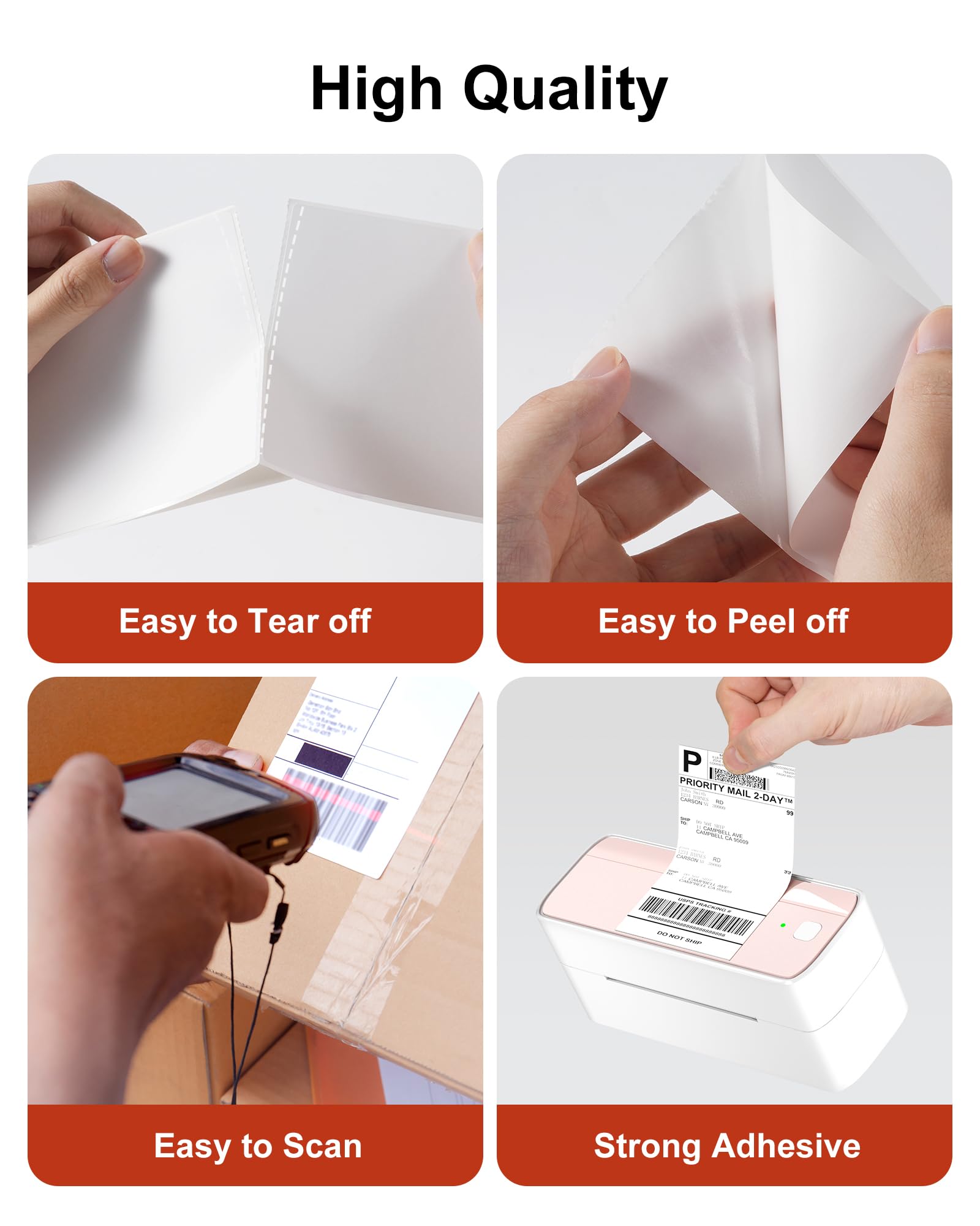 Phomemo 4x6 Thermal Label Printer Paper - 500 PCS White 4"x6" Fan-Fold Labels Shipping Supplies Labels - Water/Oilproof Label Stickers - Permanent Adhesive Thermal Shipping Label for Shipping Packages