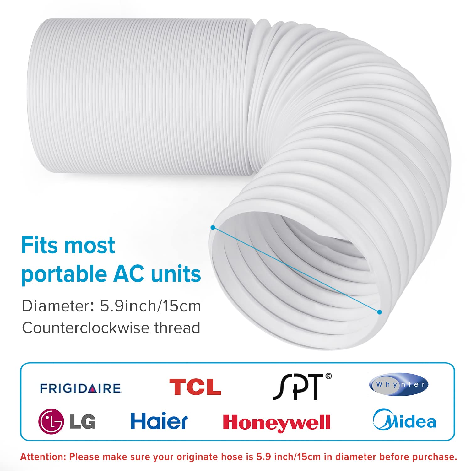 MOAOO Air Conditioner Exhaust Hose, 59 Inch Exhaust Hose for Portable Air Conditioner with 5.9 Inch Diameter, Counter Clockwise Thread for LG, Haier and Other Portable Air Conditioners
