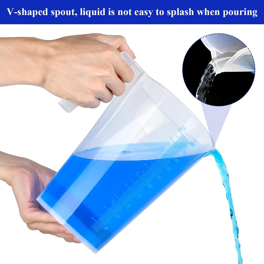 Supkiir 5Pcs Plastic Graduated Measuring and Mixing Pitchers, 3000/2000/1000/500ml Food Grade PP Shatterproof Pouring Cups for Paint Resin Epoxy Kitchen Lab Cooking Baking Ingredients