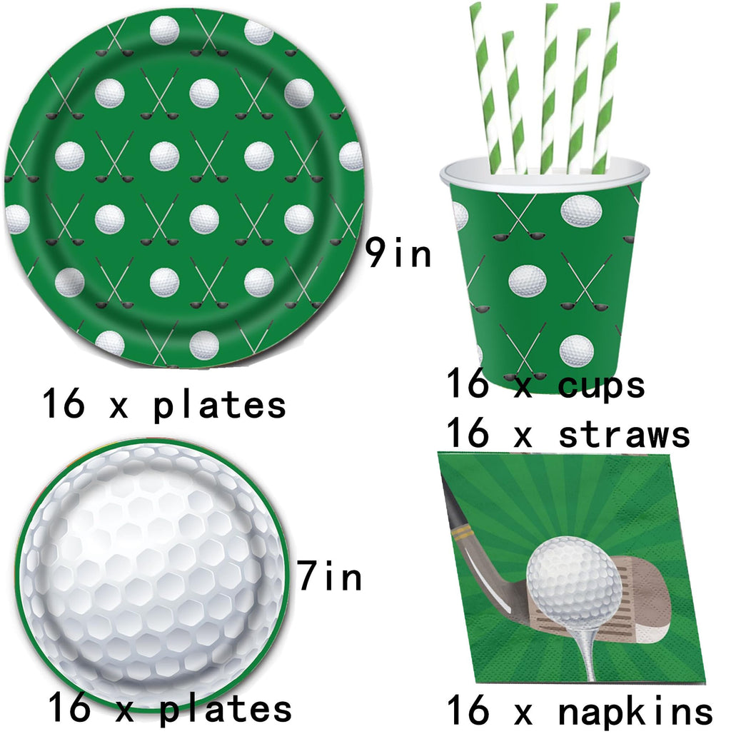 Golf Party Supplies, Golf Party Disposable Tableware Paper Plates Napkins Straws for 16 Guests Golf Sports Birthday Party Decoration