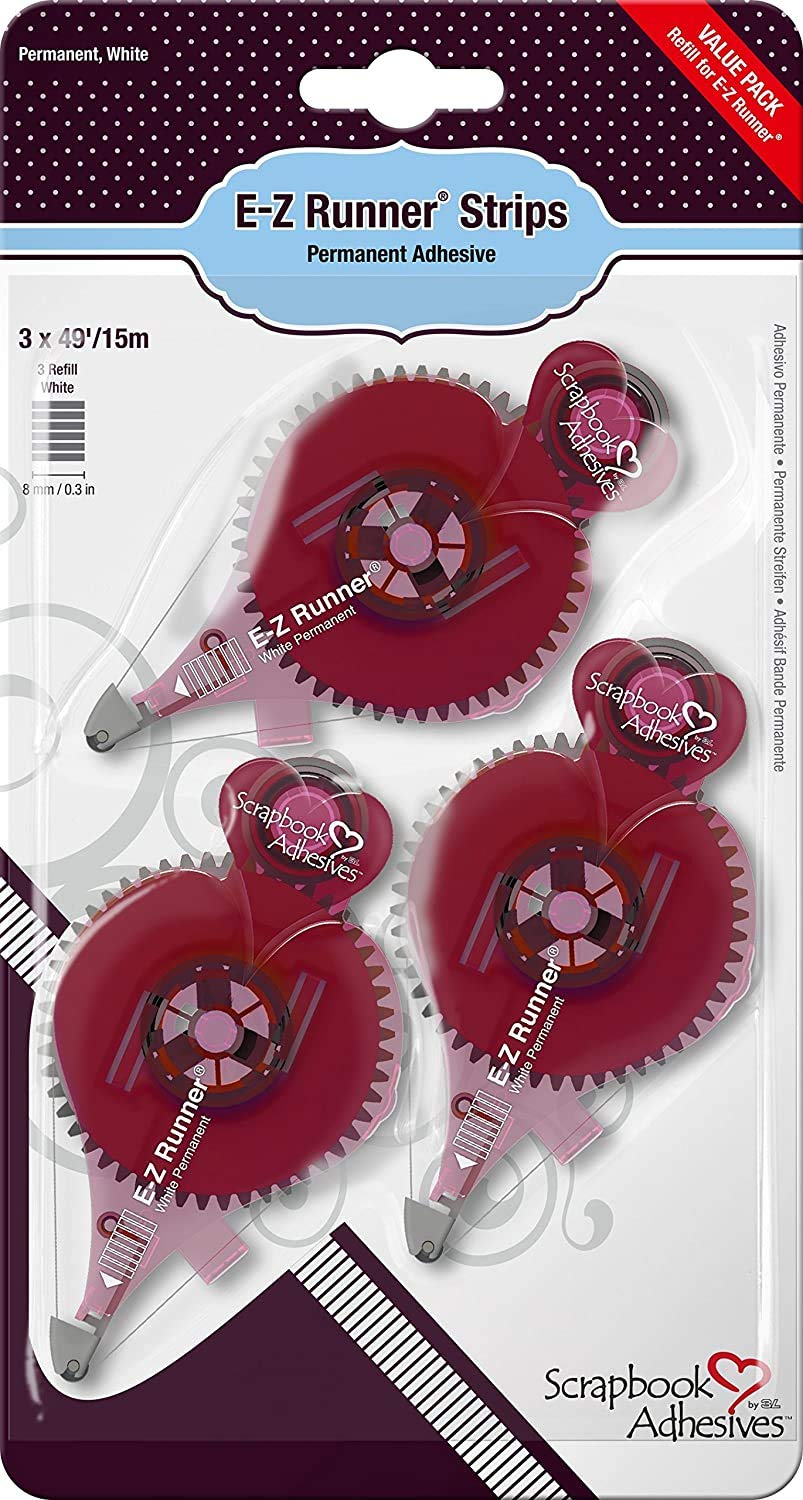 Scrapbook Adhesives by 3L - EZ Runner Scrapbook Adhesive Applicator - 49ft Double Sided Adhesive Tape Dispenser & 3 Pack Refill - Zero Waste Permanent Double Sided Tape Adhesive Strip Roller & E-Book