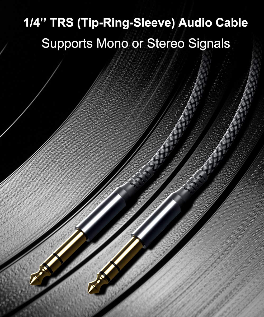 Ruxely 6.35mm TRS Instrument Cable 10FT 2-Pack,Straight 1/4 Inch Male Jack Stereo Audio Interconnect Cord,6.35 Balanced Lead Line for Electric Guitar,Bass,Keyboard,Mixer,Amplifier,Amp,Speaker,Equalizer