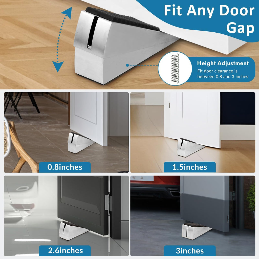 Heavy Duty Door Stopper, 2 Pack Adjustable Spring Large Stopper (0.8-3 inch), 3 Inches High Tall Wedge Stoppers for Bottom of Door, Door Stop Suits Any Heavy Door