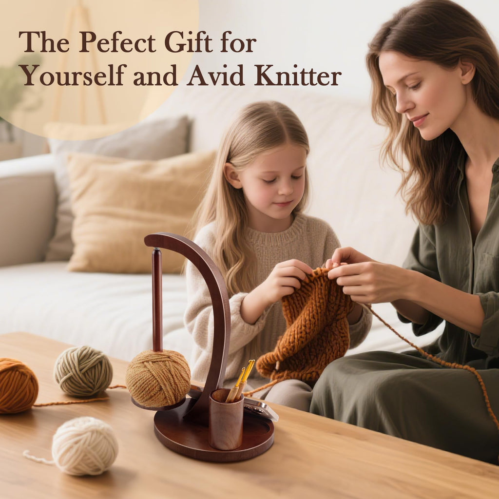 Crochet Yarn Holder, Yarn Spinner for Crocheting with Phone Stand & Crochet Accessories Storage, Crochet Gift for Knitting Lovers (Brown)
