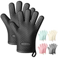 MAD SHARK Silicone Oven Mitts Heat Resistant 450 Degrees,Waterproof & Non-Slip Oven Gloves with Fingers,Cotton Lined Silicone Oven Gloves Kitchen Mitts for Baking Cooking Barbecue,Women (Black)
