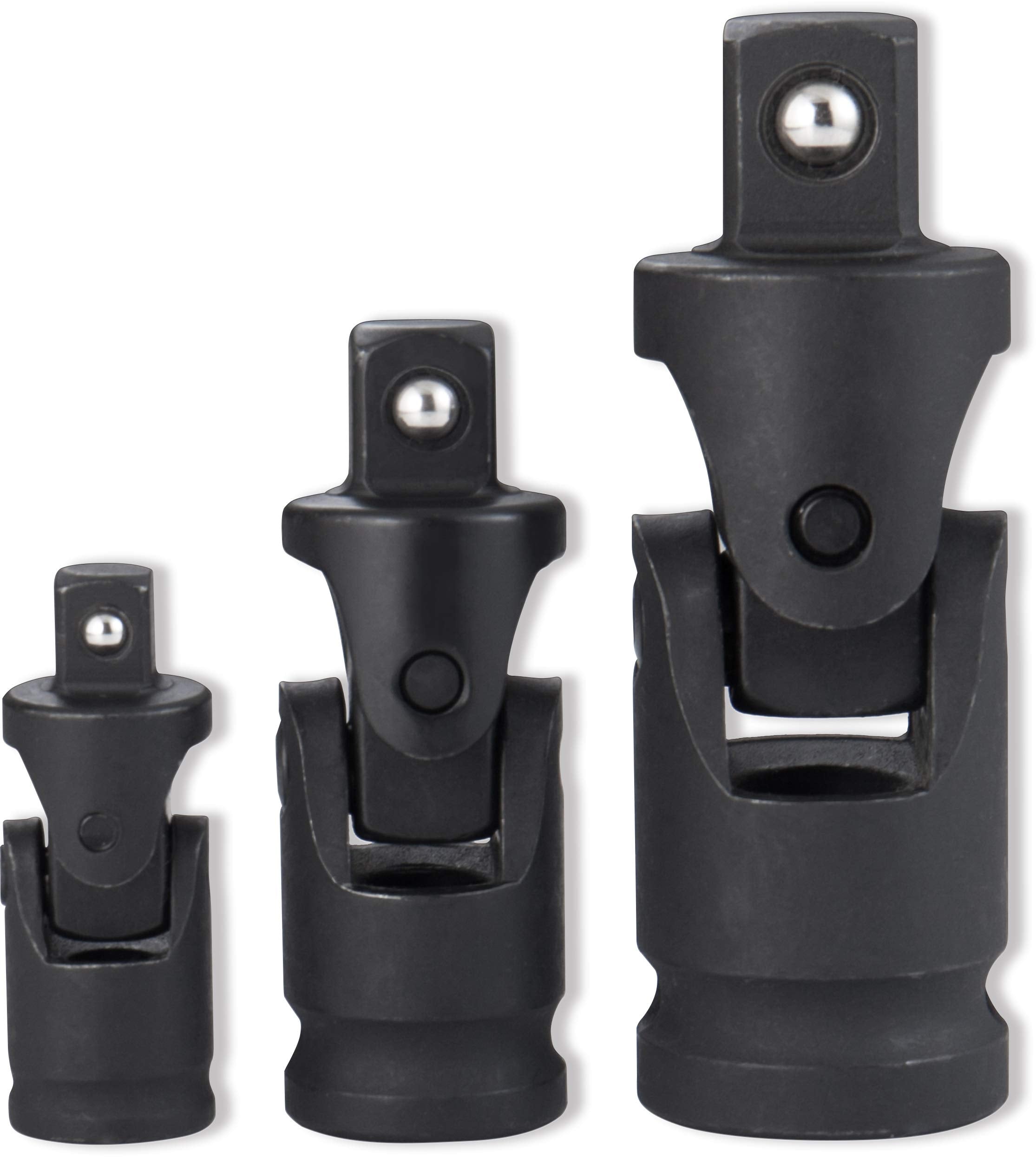 EPAuto Impact Universal 1/2", 3/8", and 1/4" Universal Joint Ball Spring Socket Swivel Set, Cr-V, 3 Pieces