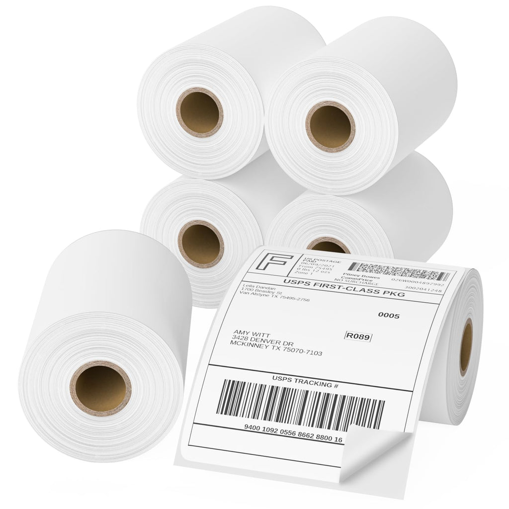 FungLam 6 Rolls 4"x6" Direct Thermal Shipping Labels, Perforated Postage Thermal Label Paper, 250 Labels/Roll, Compatible with JADENS, iDPRT,MUNBYN and Rollo Printers, Total 1500 Labels