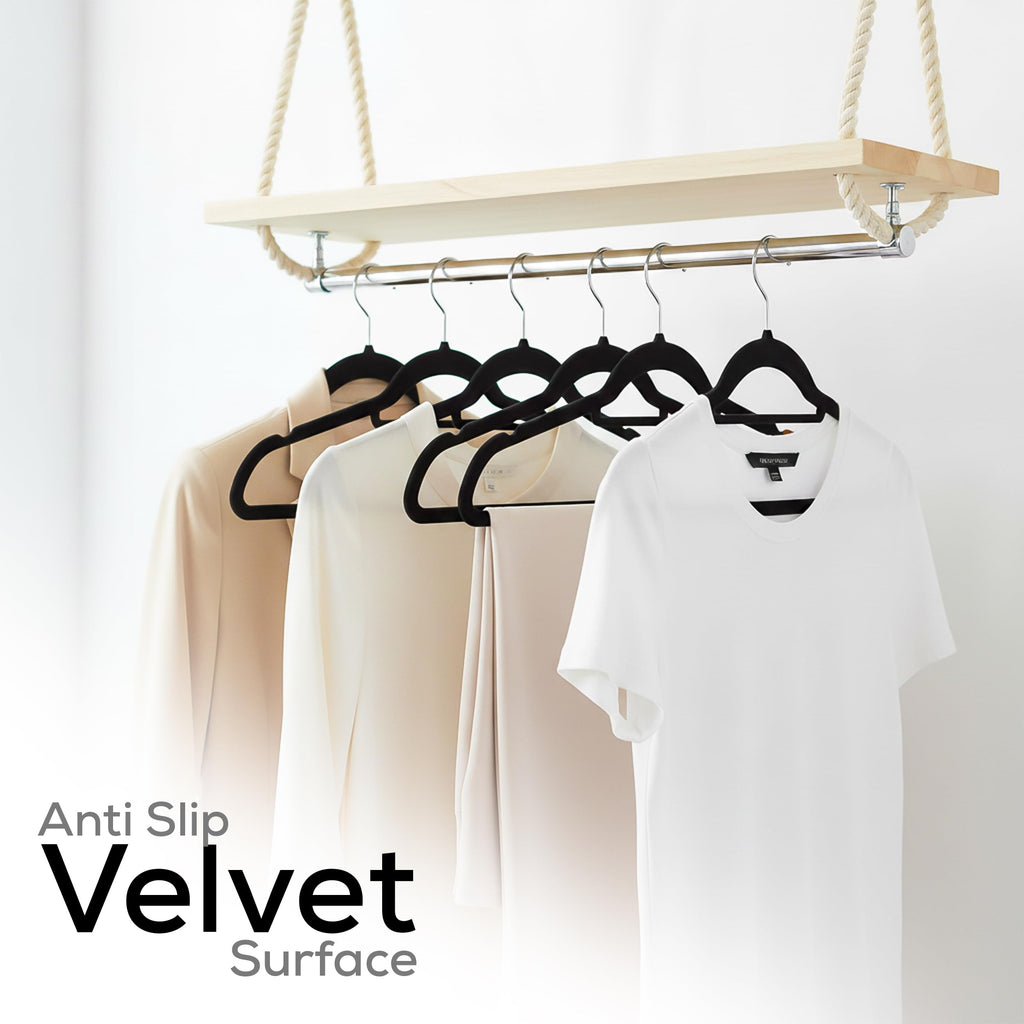 Utopia Home Premium Velvet Hangers 50 Pack - Non-Slip Clothes Hangers with Tie Bar - Black Hangers - Standard Hangers with 360 Degree Rotatable Hook - Heavy Duty Coat Hangers