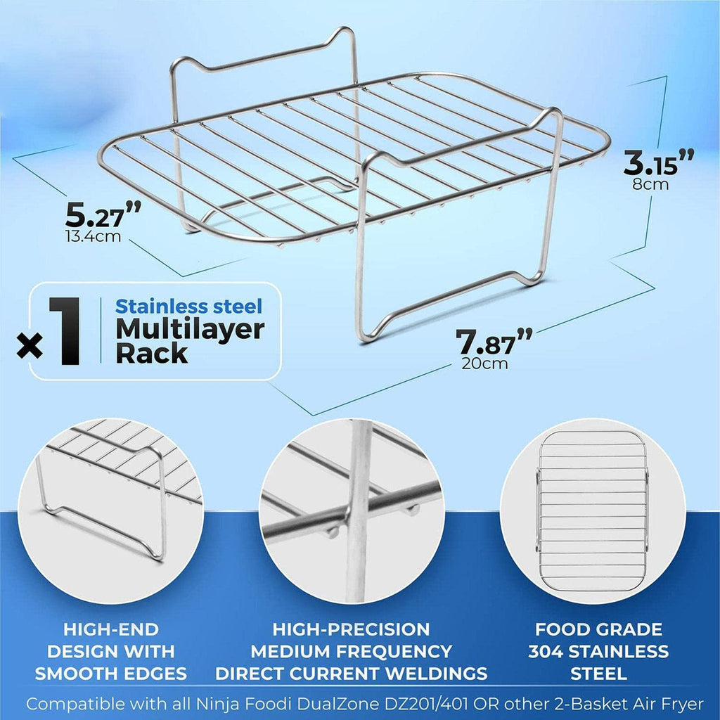[2-Pack] Air Fryer Rack for Ninja Foodi DZ201/DZ401 | Stainless Steel Multi-Layer Rectangle Stackable Dehydrator Rack | Accessories Compatible with Ninja Foodi Double Basket Air Fryers