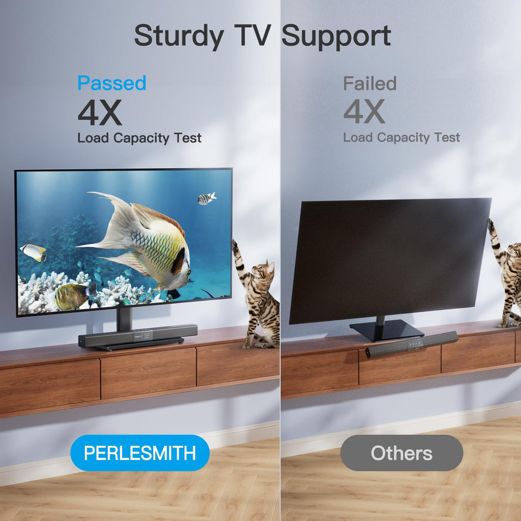 PERLESMITH Swivel Universal TV Stand/Base - Table Top TV Stand for 24-60 inch LCD LED TVs - Height Adjustable TV Mount Stand with Tempered Glass Base, VESA 400x400mm, Holds up to 99lbs PSTVS09