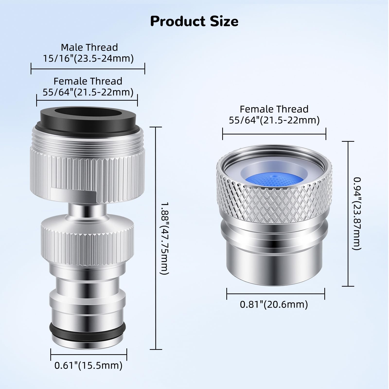 Hibbent 2 Pack Faucet to Dishwasher Adapter, Quick-Connect Dishwasher Snap-On Connection, with Swivel Ball Joint and Faucet Aerator, Male 15/16 Inch and Female 55/64 Inch, Chrome
