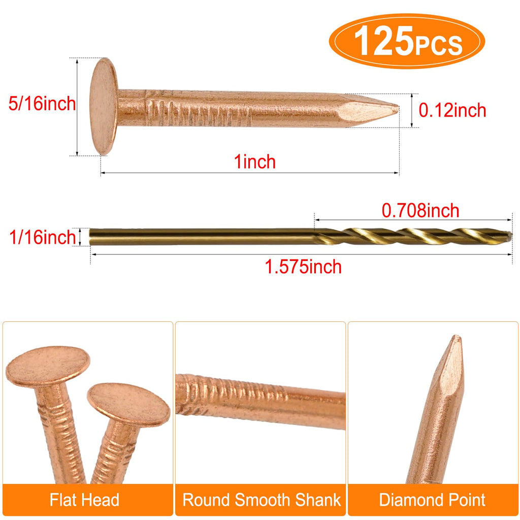 1 Inch Copper Nails YuJingKey, 125Pcs, 99.9% Pure Copper Nail for Roofing Finish, Furniture, Boat, Stump Remover, Industry, DIY