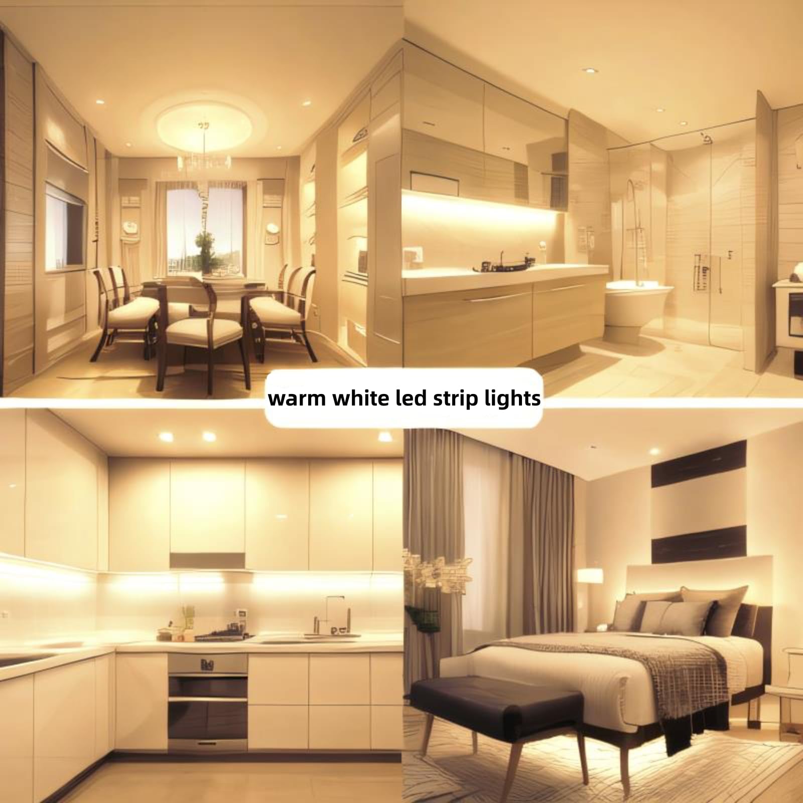 RadiantFlux Warm White Led Strip Lights for Bedroom, 16.4ft 300Leds, Dimmable,Flexible, Super Bright LED Tape Lights for Living Room, Kitchen, Vanity Mirro （Indoor Use）
