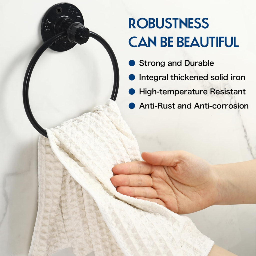 Industrial Towel Ring Rustic Pipe Hand Towel Holder Wall Mounted for Bathroom