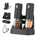 CIRCLE JOY Electric Rechargeable Salt and Pepper Grinder Set with Easy-to-Carry Dual Charging Base, Externally Adjustable, 100 ml Large Capacity, LED Light, Black