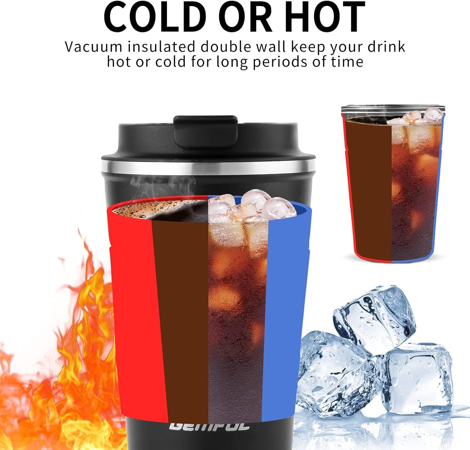 GEMFUL 2 Pack Coffee Travel Mug 17oz Insulated Mugs Leak Proof for Hot Drink Stainless Steel Coffee Cup Double Walled Vacuum Tumblers Car Office Work