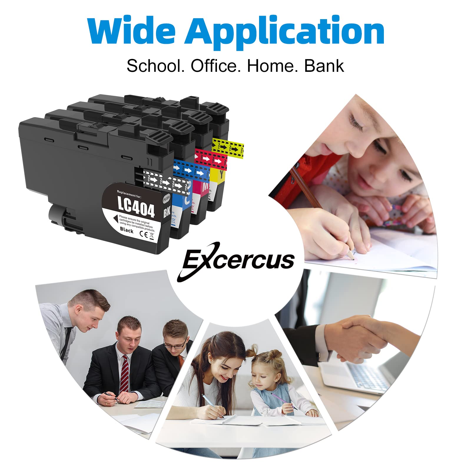 EXCERCUS LC404BK LC404C LC404M LC404Y 4-Color Ink Cartridges Replacement for Brother LC404 404 Inkjet Cartridge Work for Brother MFC-J1205W MFC-J1215W Printers (Black/Yellow/Cyan/Magenta, 4-Pack)