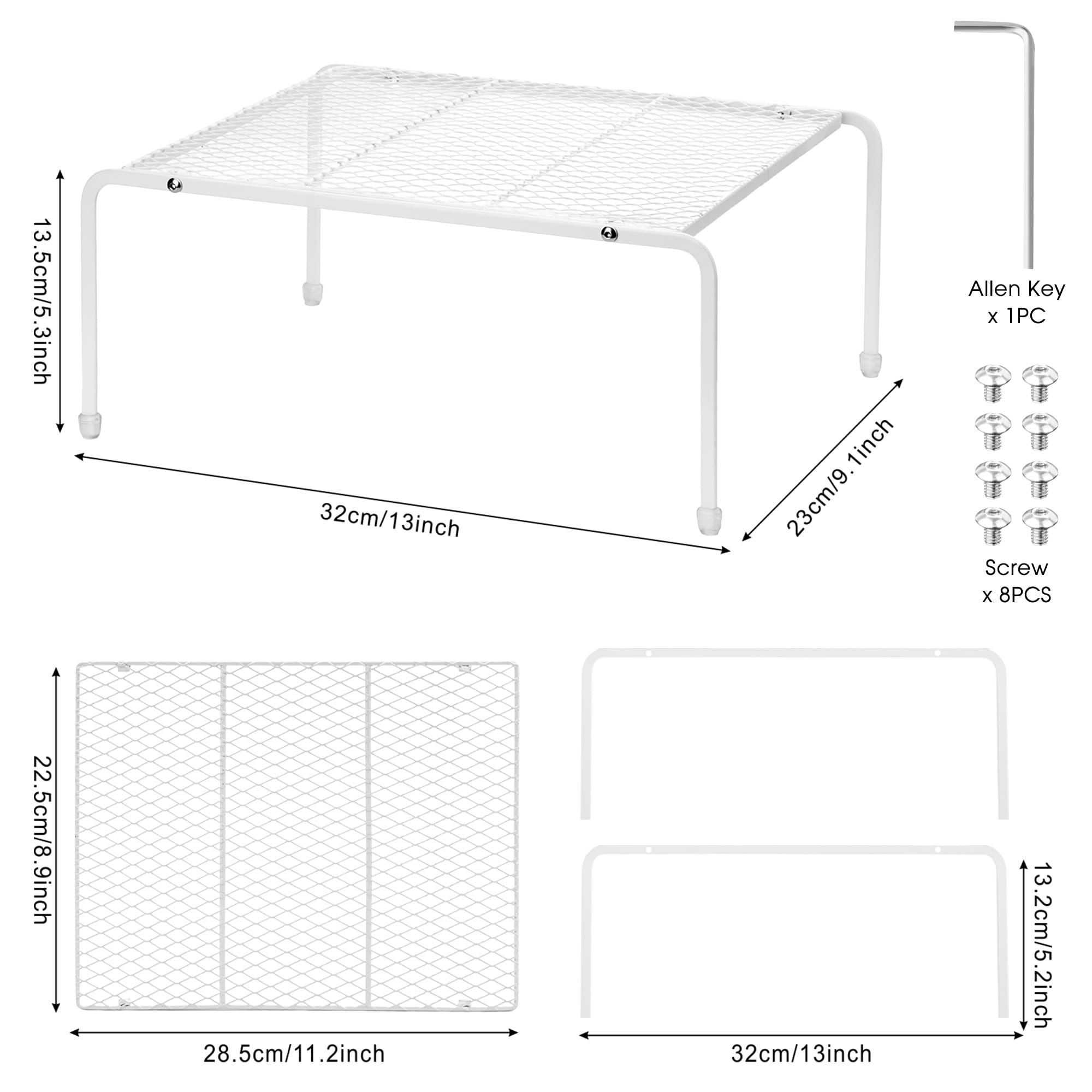 ROFAY 2-Pack Kitchen Cabinet Organizers and Storage Shelves, Metal Mesh Pantry Shelf Risers for Countertops and Cupboards, Expandable Rack for Dishes, Plates, Spices, and Jars - White