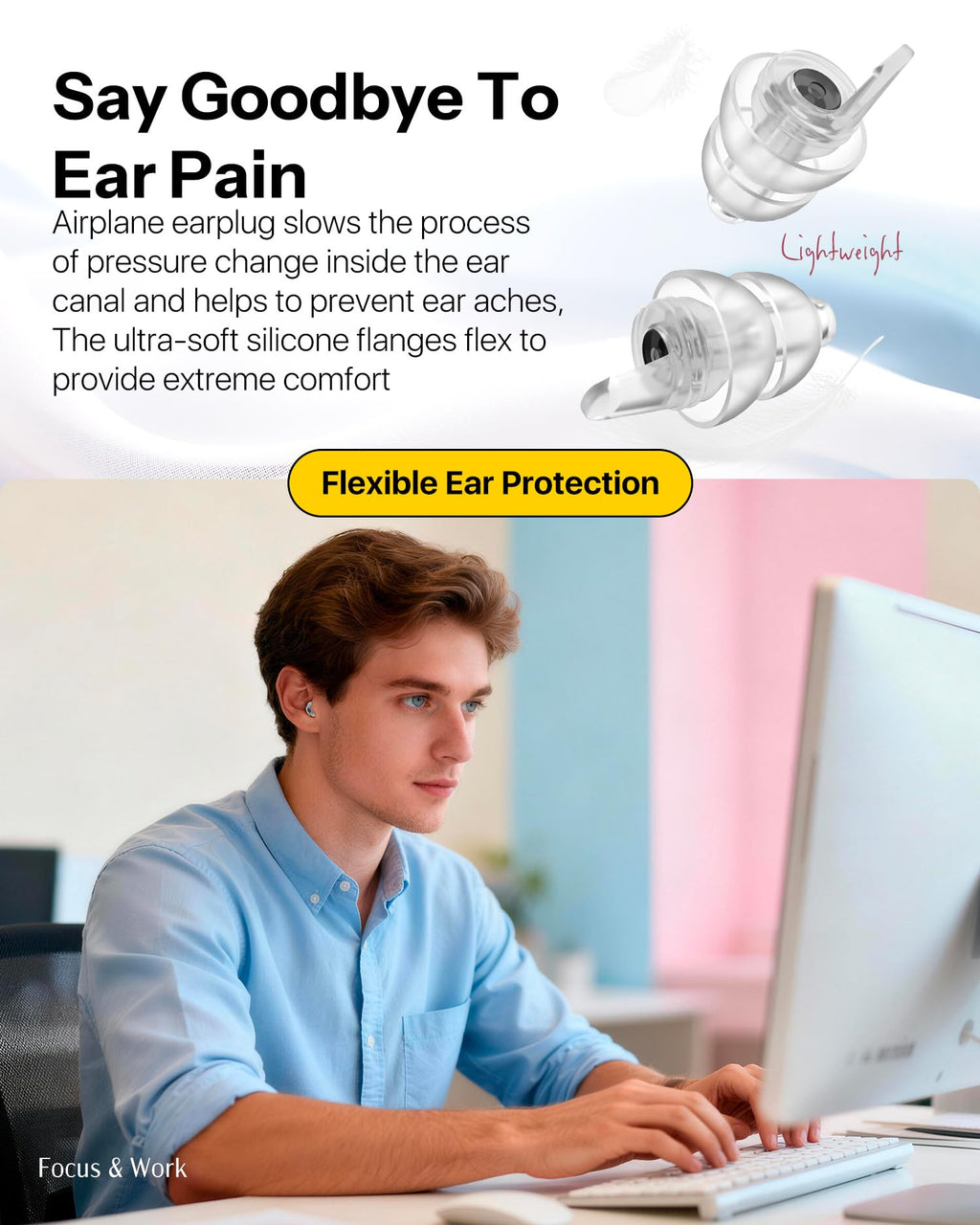 Airplane Ear Plugs Pressure Relief 2 Pairs, Airplane Travel Essentials, Prevent Ear Pain While Flying, Reusable Soft Plane Earplugs Earbuds for Adults Kids 12+ Tiny-Ears, 25dB Noise Cancelling