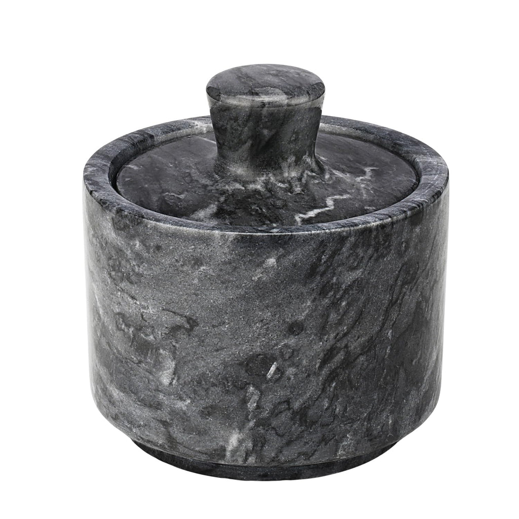 Flexzion Marble Salt Cellar with Lid, Multi-Purpose Marble Container for Salt, Pepper, Paprika and Powdered Herbs, Salt Containers for Countertop, Box for Jewelry, Watches & Accessories (Black)