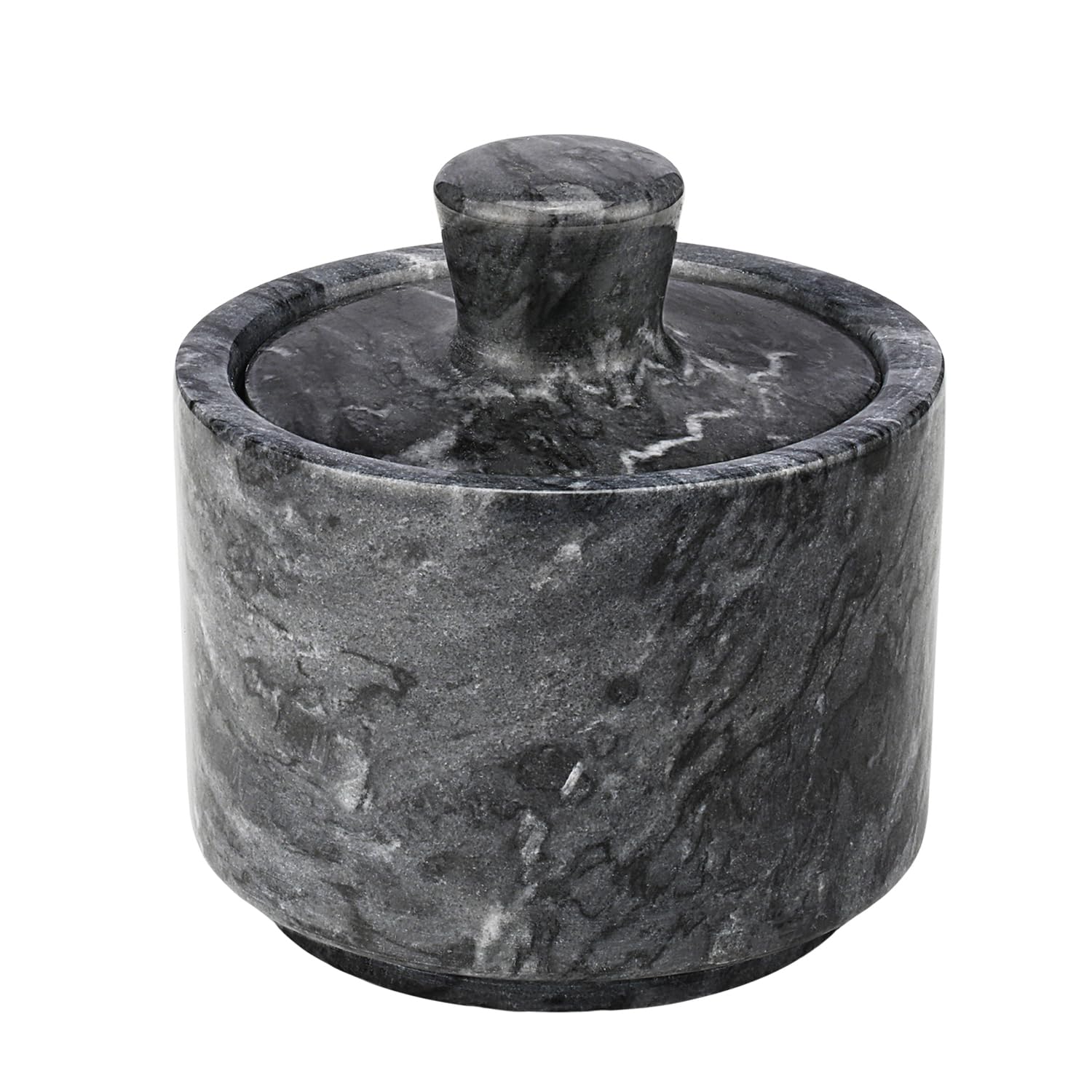 Flexzion Marble Salt Cellar with Lid, Multi-Purpose Marble Container for Salt, Pepper, Paprika and Powdered Herbs, Salt Containers for Countertop, Box for Jewelry, Watches & Accessories (Black)