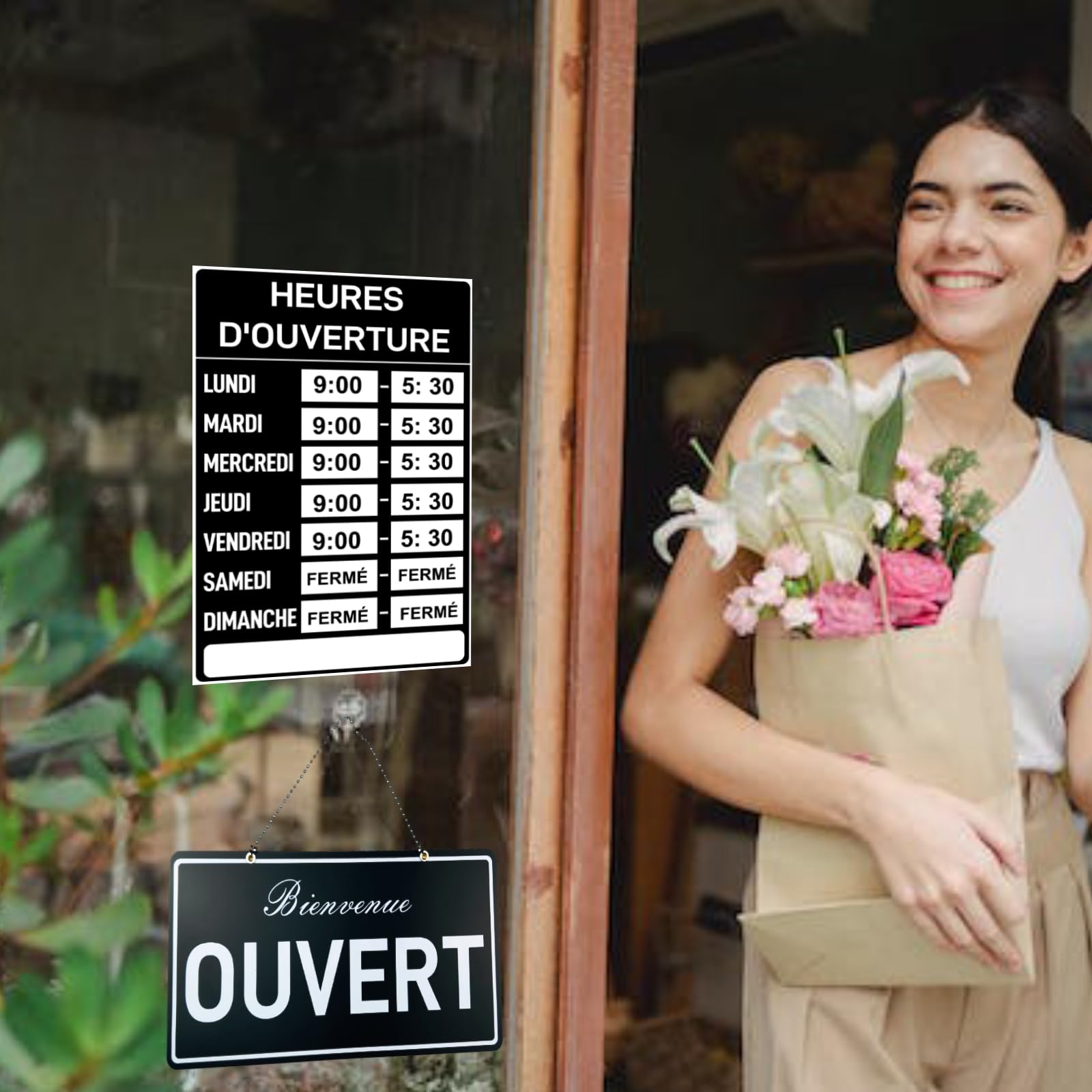 Signe Ouvert, Kit d'heures d'ouverture, Ouvert Fermé Signe, Open Signs for Business, Business Hours Signs, Open Closed Sign kit, Hours of Operation Signs for Business