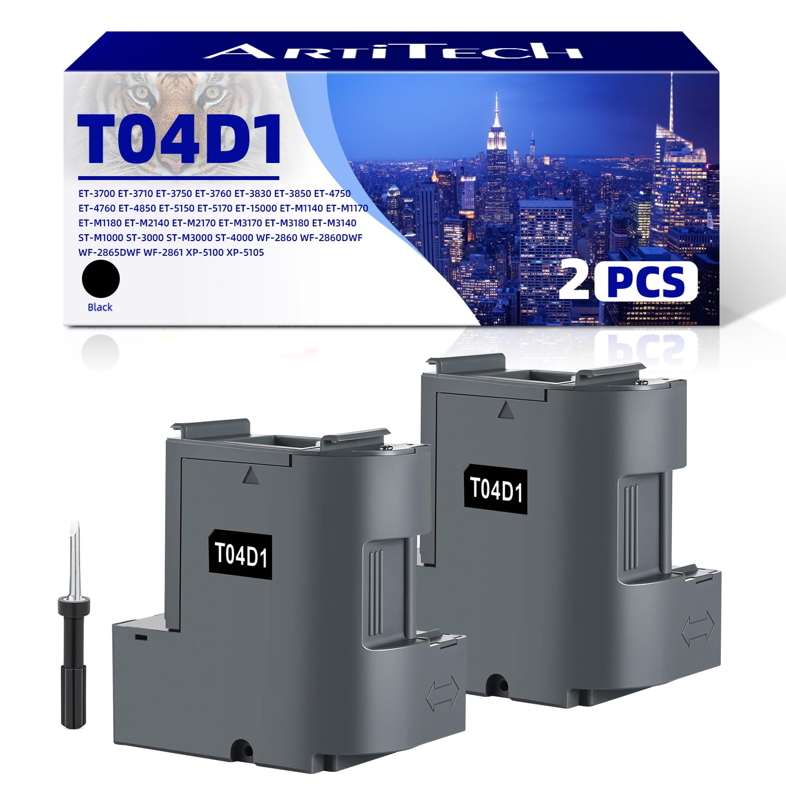 ARTITECH T04D1 04D1 Ink Maintenance Box Waste Ink Tank Remanufactured for EcoTank ET-15000 ET-2760 ET-3760 ET-4760 ET-3750 ET-4750 ET-5150 Workforce WF-2860 Expression XP-5105 XP-5100, 2 Pack