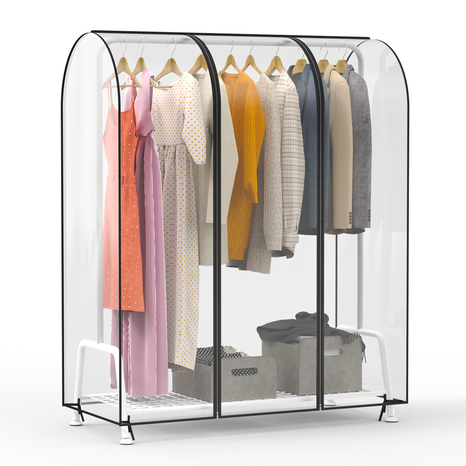 Zilink 50'' Clear Garment Rack Cover Dustproof Clothes Rack Cover Clear Garment Bags Waterproof Wardrobe Cover with 2 Durable Zippers for Garment Rack,(Rack Not Included)